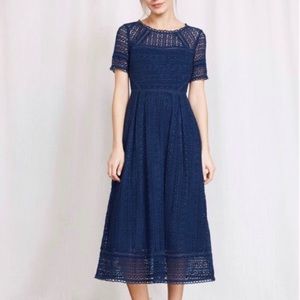 Boden Althea Blue Scalloped Lace Midi Dress